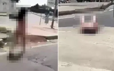 Caddenin ortasında çıplak yürüyüp kaldırıma uzandı.