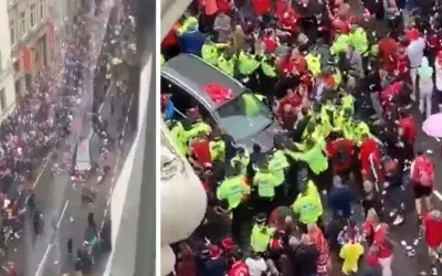 Liverpool şampiyonluk kutlamalarında araca daldı!