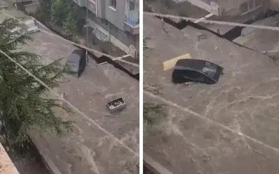Ankara’da şiddetli yağış: Araç sularla sürüklendi!