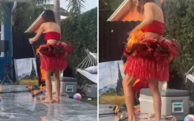 Alevli şov yaparken kendini yakmaktan son anda kurtuldu!