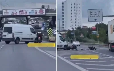 Son anda tırın altından kurtuldu!