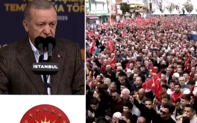 Cumhurbaşkanı Erdoğan, alandaki sesi duyunca konuşmasına ara verdi
