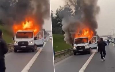 Beykoz TEM Otoyolu’nda Kamyonet Yangını