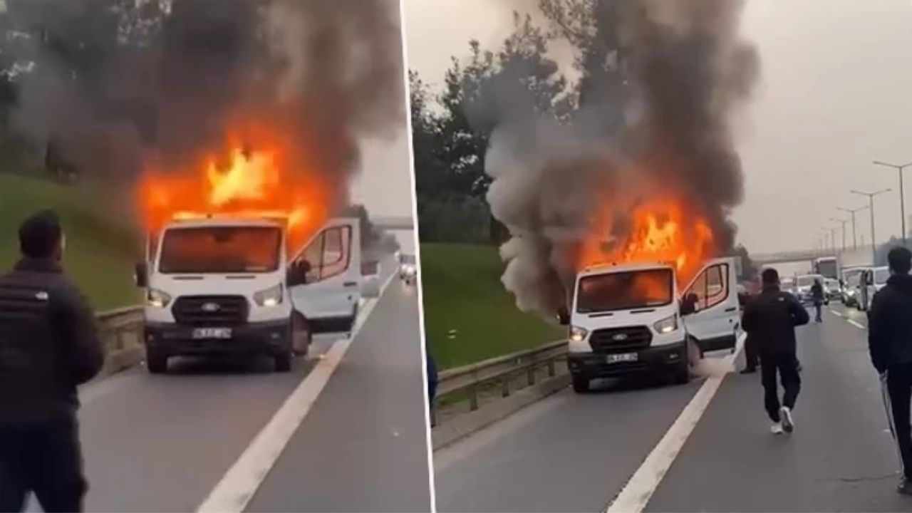 Beykoz TEM Otoyolu’nda Kamyonet Yangını